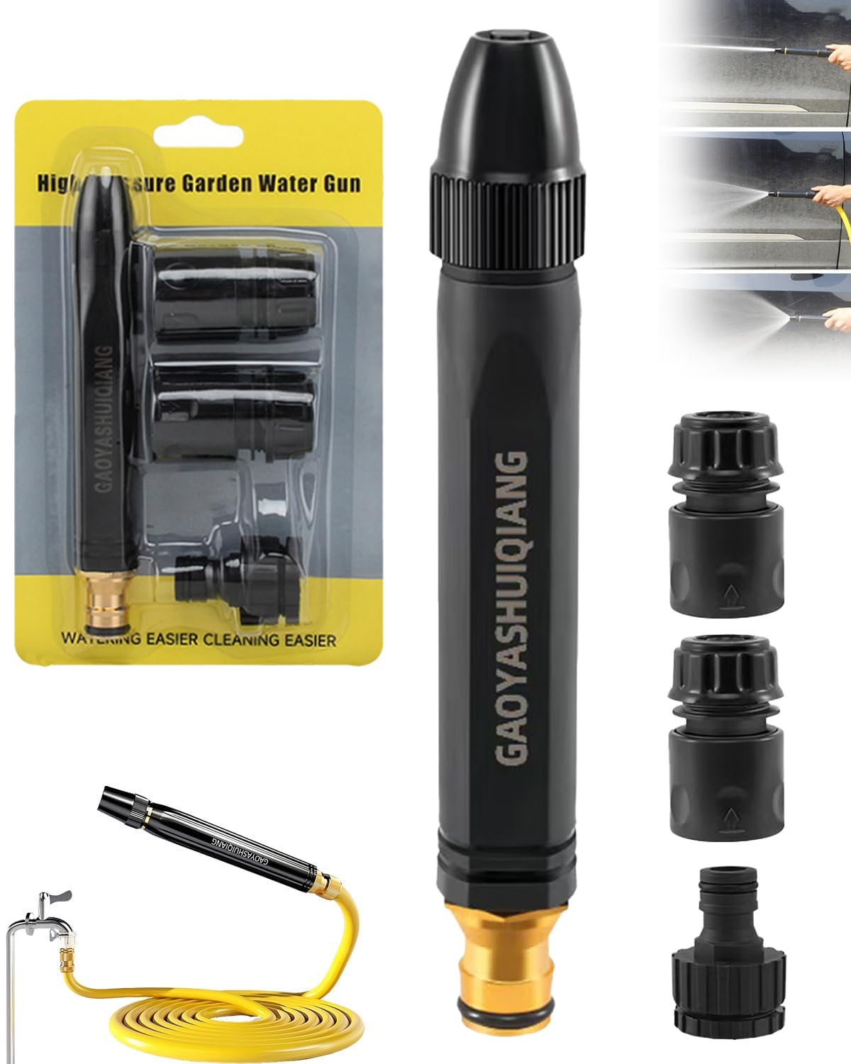 High Pressure Water Gun with Adjustable Patterns, Heavy Duty Hose Nozzle Sprayer for Car Wash, Watering Plants & Outdoor Cleaning