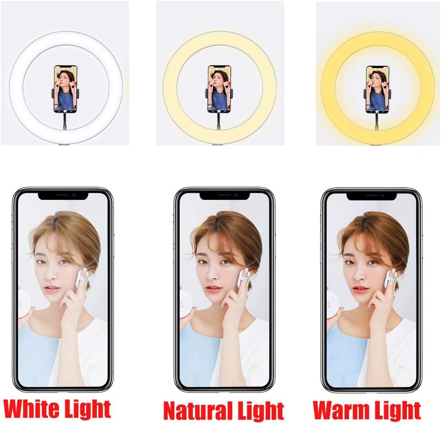 10.2" Selfie LED Ring Light with 63" Tripod Stand, Cell Phone Holder Dimmable 3 Light Modes for Live Stream, Makeup, Facebook, YouTube, Instagram, TikTok, Twitter etc.