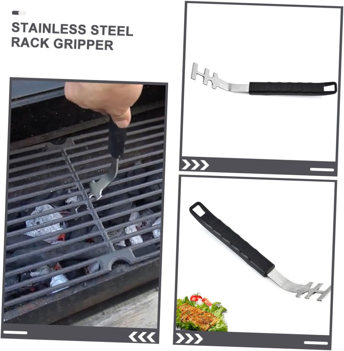 Grill Grate Lifters Stainless Steel 3pcs for Outdoor Barbecue Use