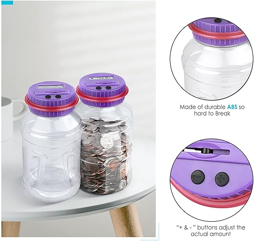 Miniatura 7 de Vcertcpl - Alcancía grande para adultos y niños, banco digital de conteo de monedas con contador LCD, capacidad de 1.8 litros, tarro de dinero para