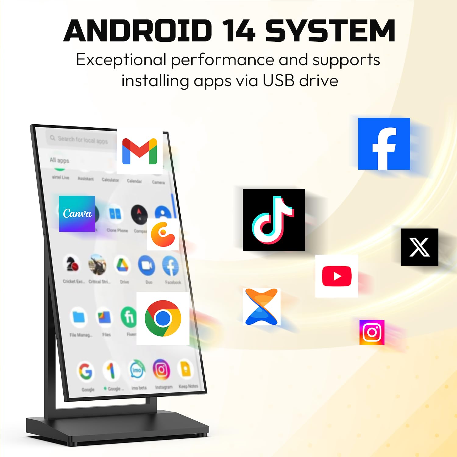 43 Zoll Digitaler Kundenstopper, 800 Nits Faltbarer Full HD LCD Werbeaufsteller mit Android, Fahrbares Werbedisplay mit Rollen, Kostenloses CMS, Mobiler Digital Signage Kiosk, USB/WiFi/HDMI