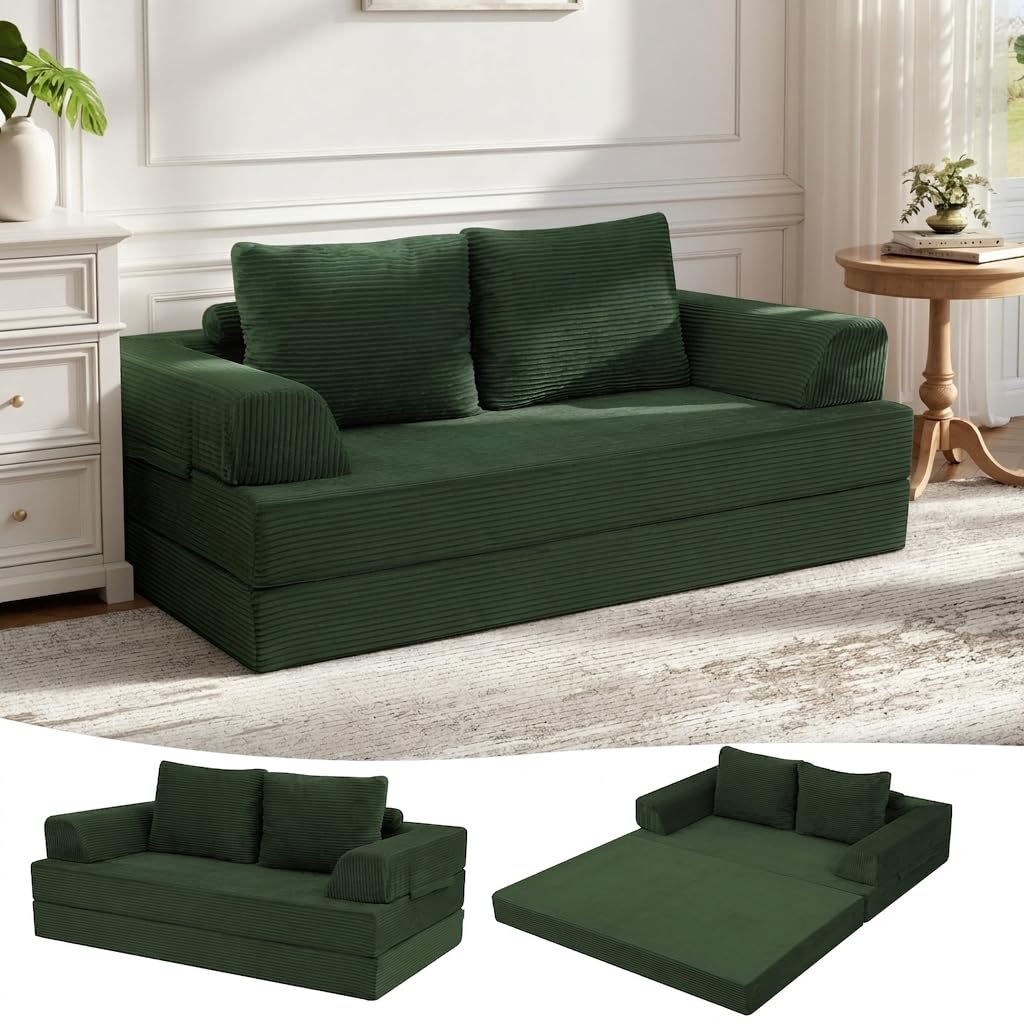 MeMoreCool Boneless Sofa Bett aus Cord – Boden Schlafsofa Convertible Futon mit Kissen, Bequeme Schaumstoff-Matratze, Vielseitige Lounge Cloud Couch für Wohnzimmer & Schlafzimmer