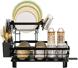 Escorredor de Louças Pratos Talheres 2 Andares 43x35cm Aço Inox Revestimento a Pó Bancada Cozinha