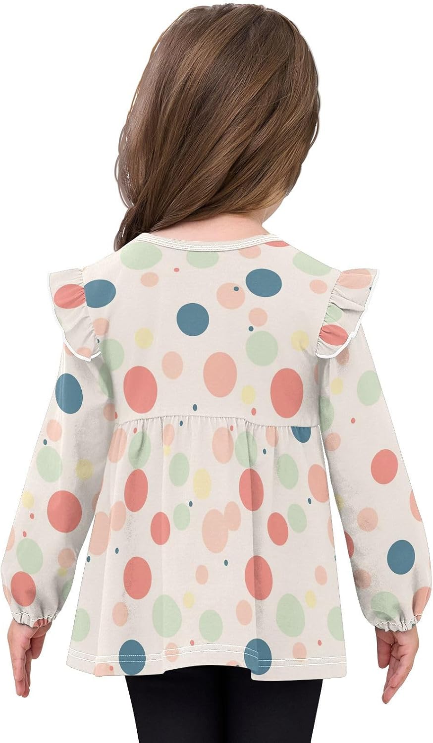 visesunny Toddler Clothes for Girls Circle Polka Dot Pattern Long Sleeve Fall Shirts Cotton Top with Ruffle Collar