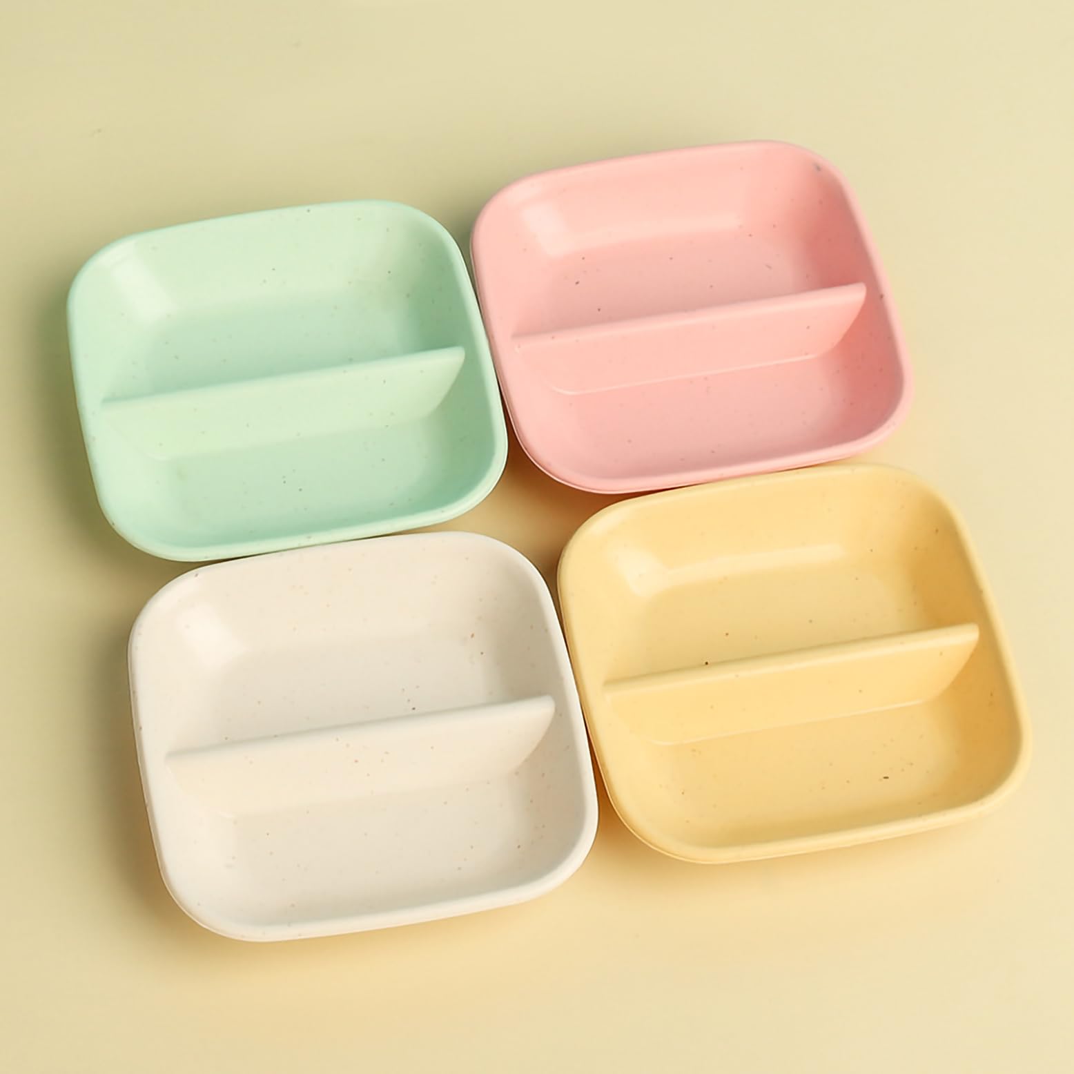 P-PLUS INTERNATIONAL Wheat Straw Dipping Bowls Soy Sauce Dish & Bowl, Small Serving Bowls for Side Dishes, Cat Dish, Mini Appetizer Plates for Condiment, Sushi, BBQ, Ketchup (9cm, Beige, Set of 18) 4