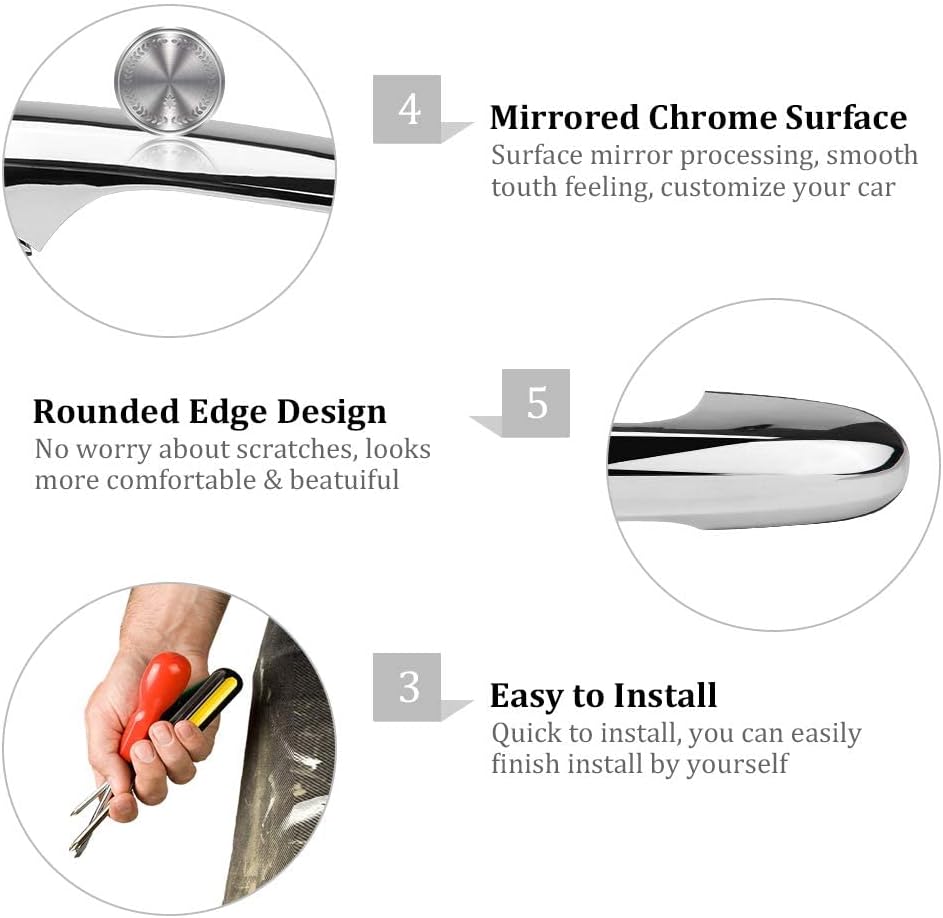 Outer Door Handle, Left-Hand Chrome Planted Drive Exterior Outside Door Handle Front Driver Side Left Side Front Right Passenger Side Door Handle for 500 2012-2018(Right Driver