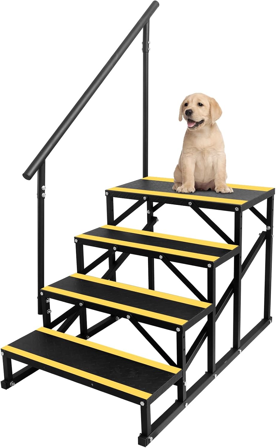 Garvee 4 RV Step Stool with Handrail, Portable Pool Ladder with Non-Skid Tapes, Camper Steps for RV, Mobile Home Stairs Travel Trailers, Camper, Ground-Pool for Indoor & Outdoor