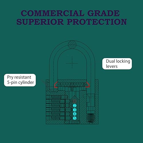 Miniatura 4 de Candado de latón macizo con llave con cuerpo de bloqueo de 1-916 pulgadas (1.575 in) de ancho, candado con llave para cobertizos, unidad de