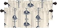 Vista 57 de Maritime Ocean Cafe Curtains,Anchors Nautical Art Blackout Tier Curtain Multilayer Polyester Short Kitchen Drapes 2 Pack 26X24 Inches Anclajes