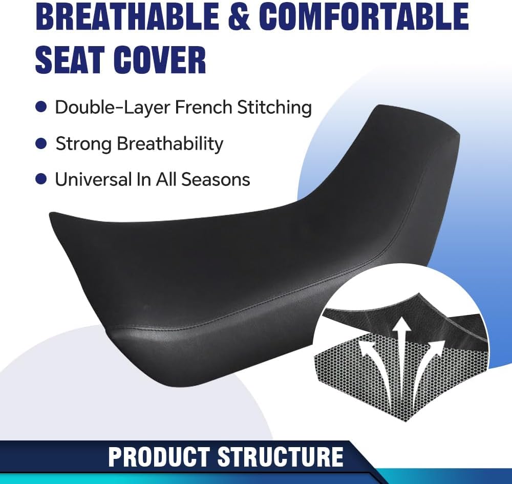 PIT66 Leather Seat Cover, Compatible with Kawasaki Bayou 220/400 1993-1999 Black Dustproof and Waterproof Seat Covers