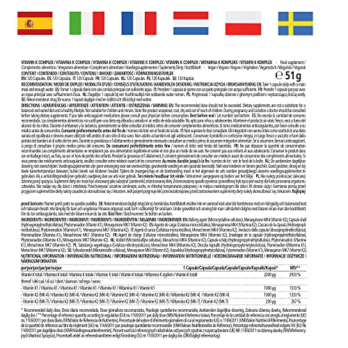Vitamin K Komplex hochdosiert & vegan, K1 1.000 mcg + K2 Menaquinon (1.000 mcg MK4 + 200 mcg MK7), 120 Kapseln für 4 Monate, beste Bioverfügbarkeit, Made in Germany