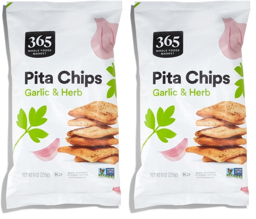 365 by Whole Foods Market, Garlic Herb Pita Chips, 9 Ounce (Pack of 2)