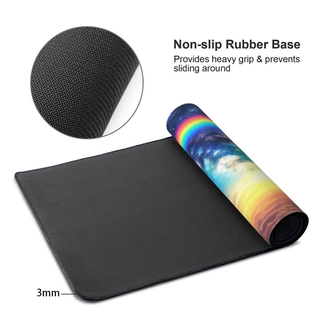 Alfombrilla de ratón 1400x600x3 MM, Alfombrilla Ratón XXL Extendida de Gran Tamaño con Bordes Cosidos, Base de Goma Antideslizante Almohadilla para Teclado, Arco Iris de ensueño S-9191