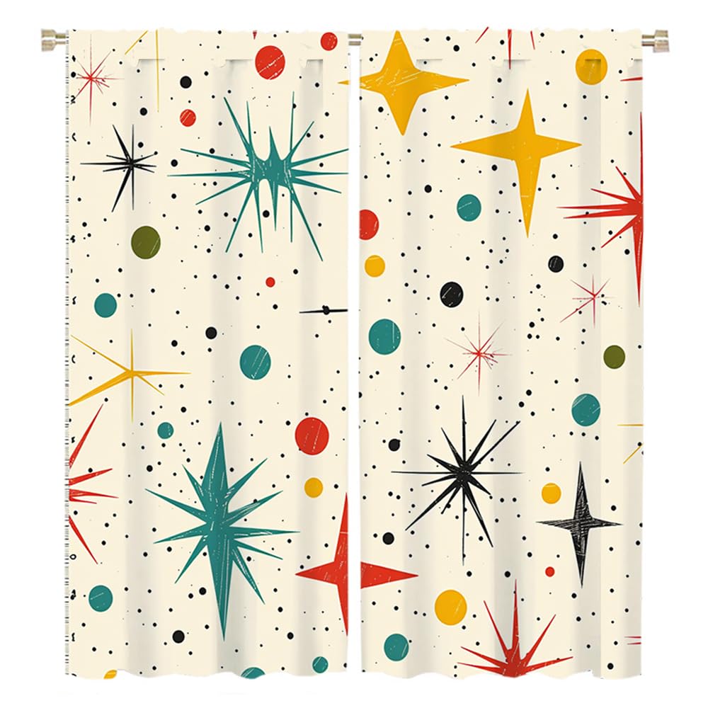 Denruny Vintage Mid Century Geometric Patterns Blackout Curtains Abstract Watercolor Fantasy Graffiti Prints Curtains for Living Room, Bedroom, Or