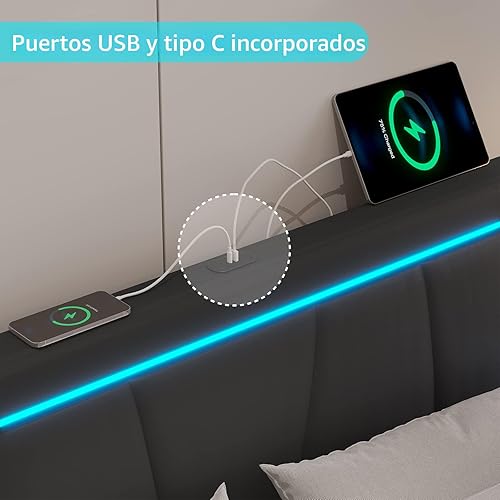 Miniatura 4 de Hasuit Base de cama Queen con 4 cajones de almacenamiento debajo, plataforma tapizada tamaño Queen con cabecera de cuero artificial, cama moderna
