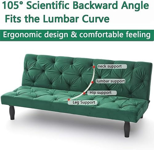 Miniatura 4 de Anwickhomk Sofá cama convertible de 66 pulgadas, moderno sofá biplaza plegable copetudo, sofá cama de terciopelo con respaldo ajustable para sala de