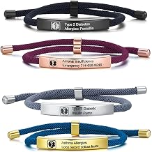 NICEDREAM Personalized Rope Braided Medical ID Bracelets - Custom Engraved Allergy Bracelets for Men and Women