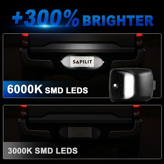 Full LED License Plate Light Tag Light for 2005-2015 Tacoma & 2000-2013 Tundra, 6000K White, Smoke Lens, Tag Lamp Assembly Replacement, 2PCS