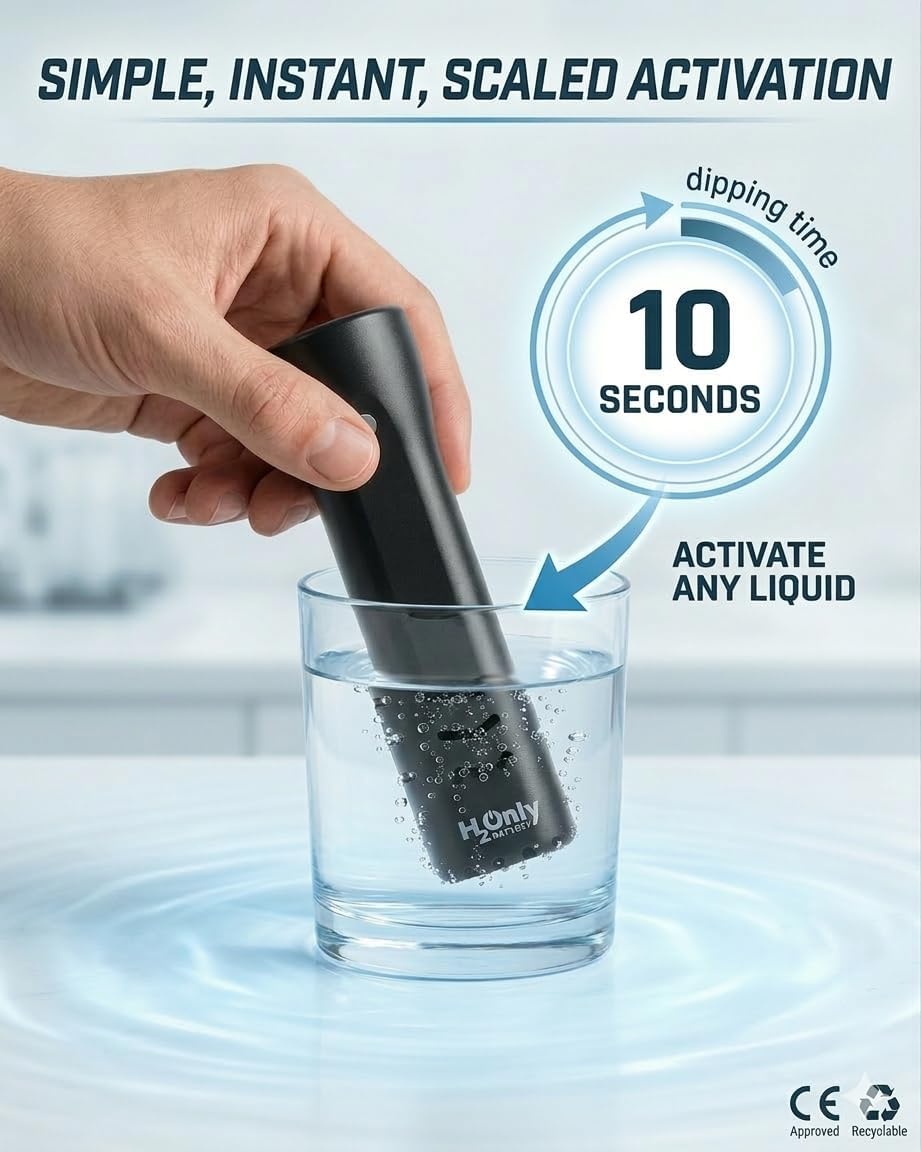 Water Powered Flashlight: Any Liquid Activated, No Batteries Needed - No Expiration Date - Sustainable Light for Off-Grid Living, Camping, Survival, Travel & Home Security