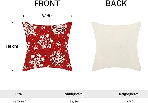 Miniatura 5 de Fundas de almohada de Navidad de 16 x 16 pulgadas, 2 unidades, copos de nieve rojos y blancos, almohadas decorativas para sofá, decoración de