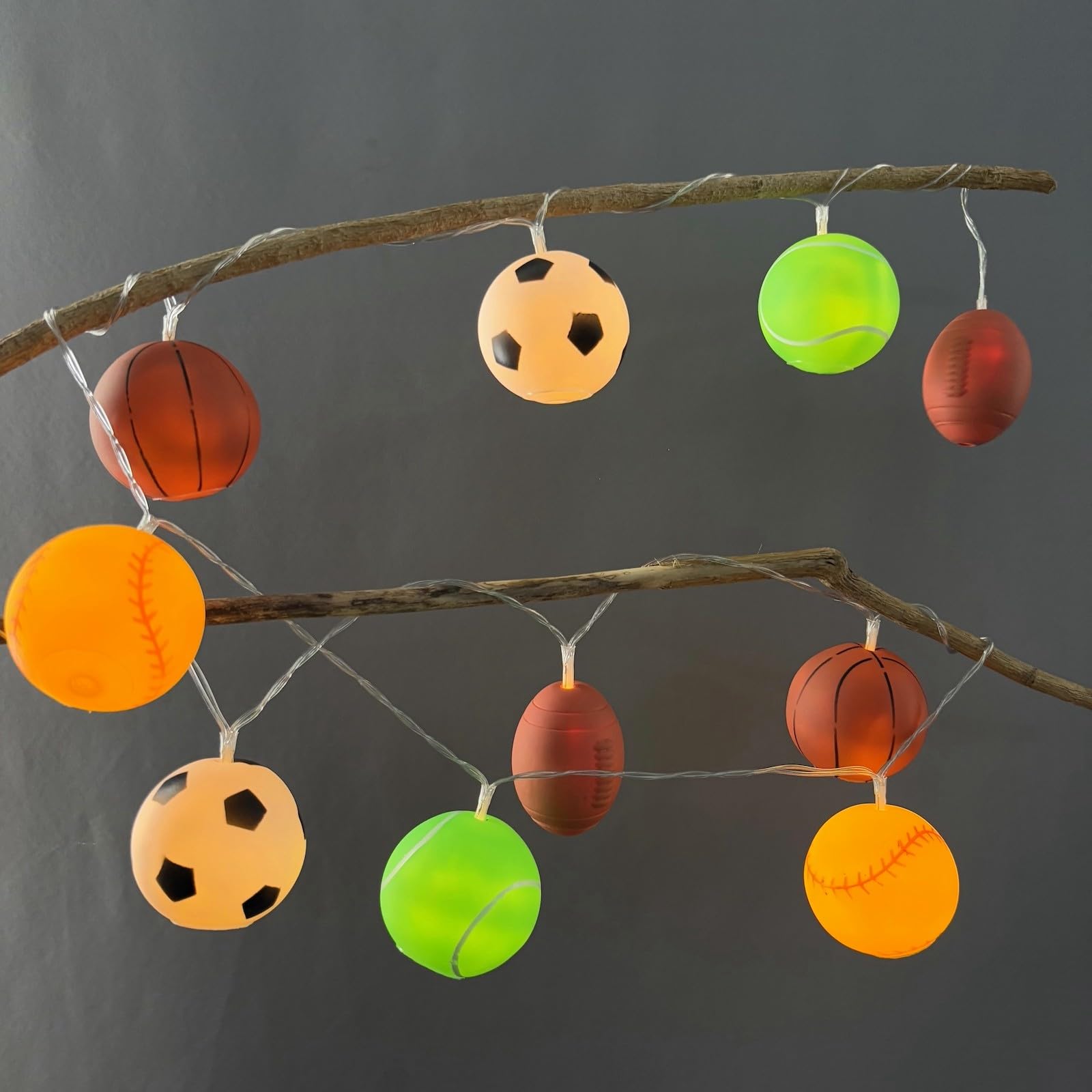 Riaxuebiy 10LED Sport Ball Theme Lights, Football Basketball Baseball Rugby Tennis String Lights USB Operated for Christmas Bedroom Birthday Party Decoration (Mix Sportball)