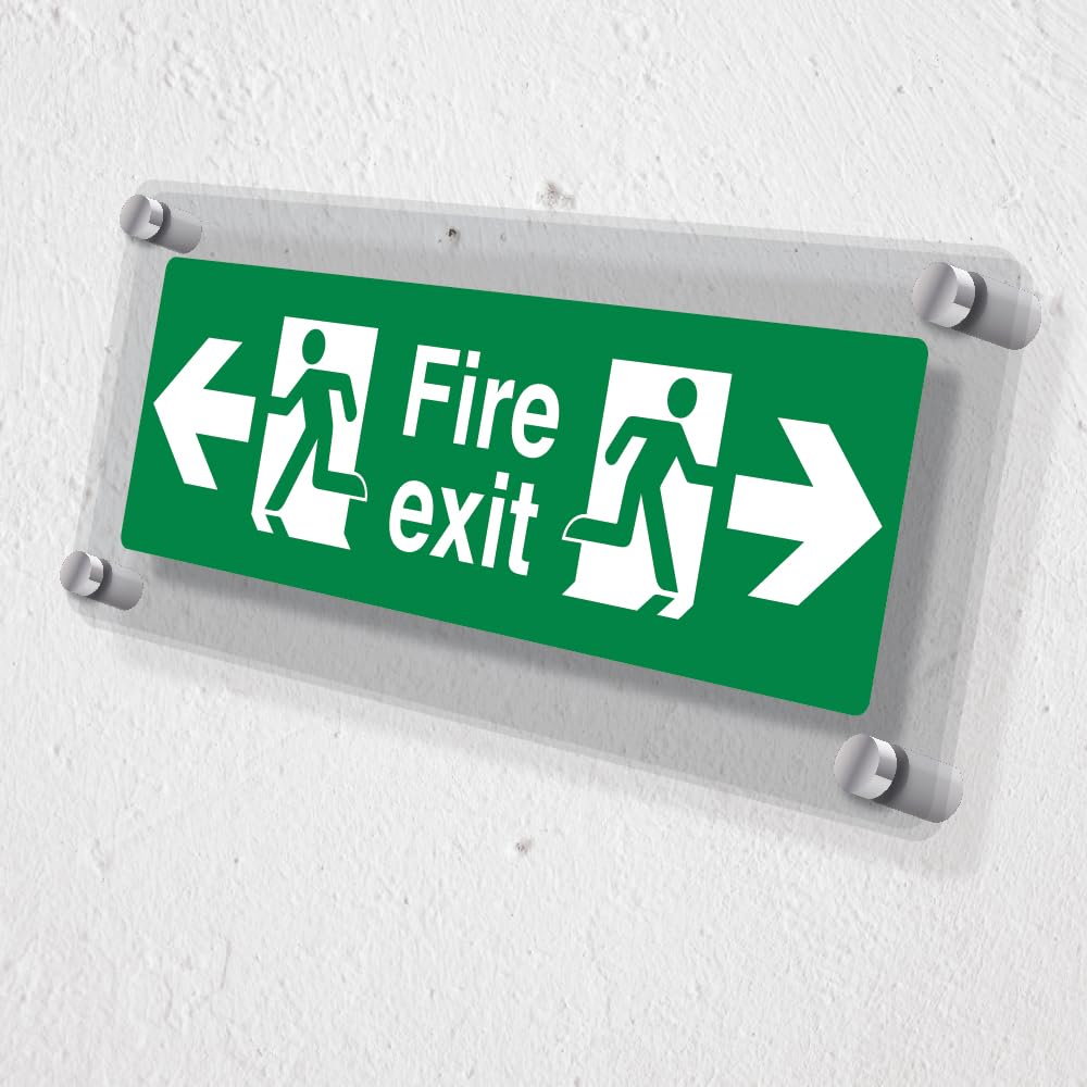 V Safety Fire Exit Left & Right 450 x 150 mm - Acrylic Perspex Cast Clear Safety Sign, Green - Image 2
