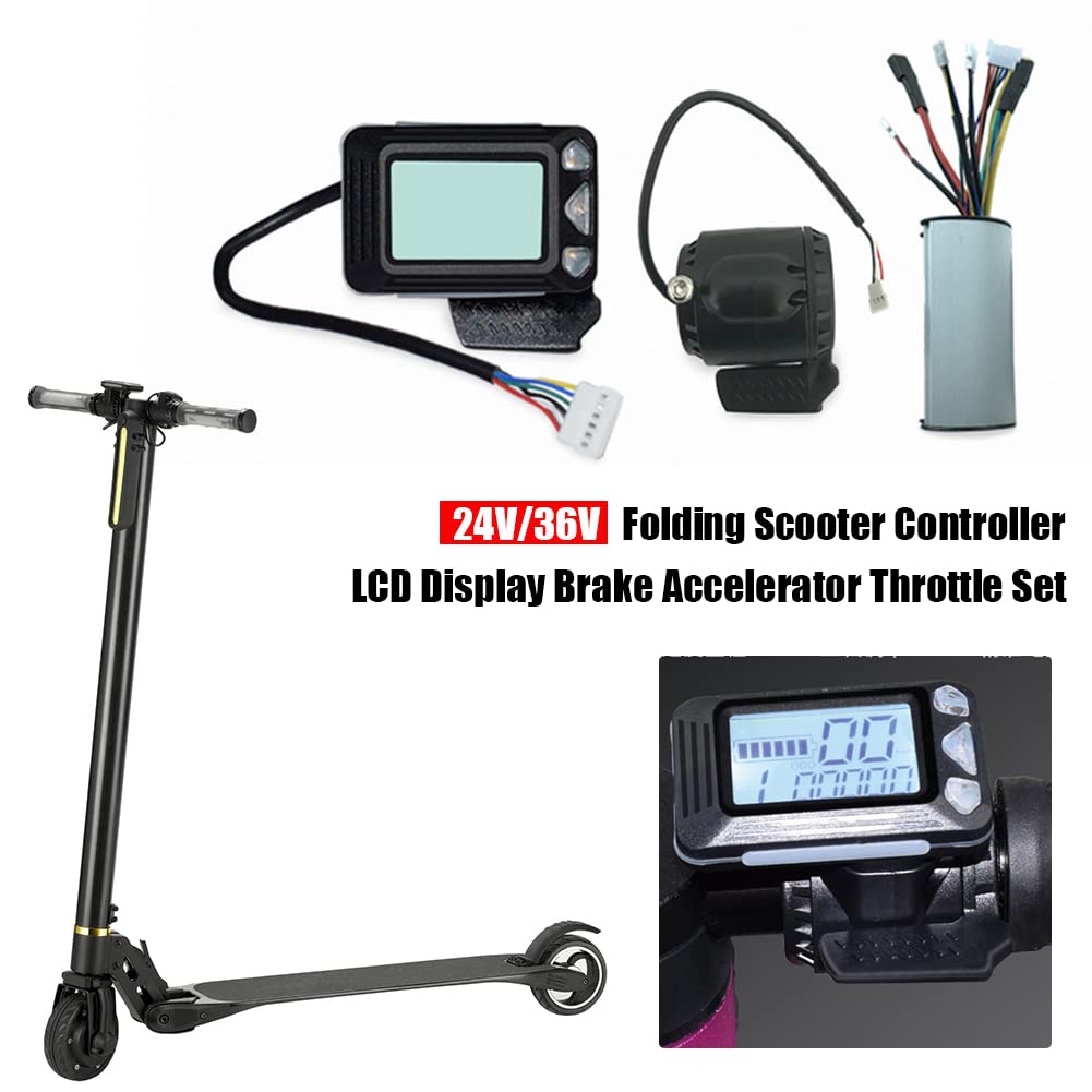 GreceYou 24V/36V Brushless Controller + LCD Display + Electronic Brake, Waterproof HD LCD Display Panel 3 Gear Adjustable Throttle Speed Control Assembly for Electric Scooter E-Bike (24V)