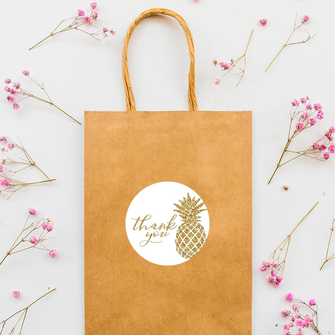 Andaz Press Round 2-inch Circle Label Stickers, Faux Gold Glitter Pineapple, Thank You, 40-Pack, Party Favor Envelope Stationary Seals Colored Tropical Wedding Baby Shower Birthday Decorations