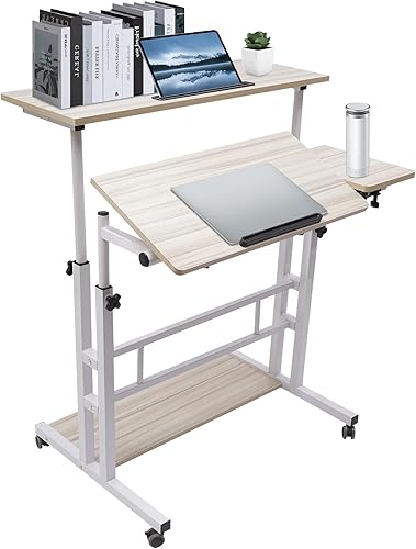 Escritorio móvil de pie, mesa rodante, escritorio ajustable para computadora, escritorio para laptop, estación de trabajo móvil para oficina en