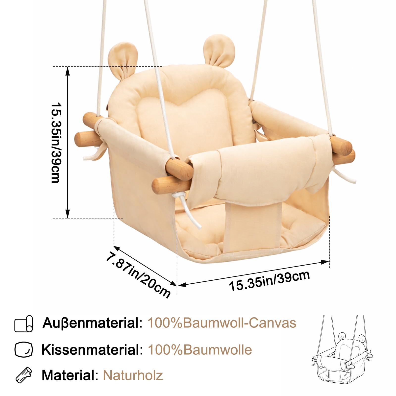 Babyschaukel für Innenbereich und Außenbereich, mit Sicherheitsgurt, Türhängeschaukel für Türrahmen, Garten und Terrasse 3in1 Babyschaukel