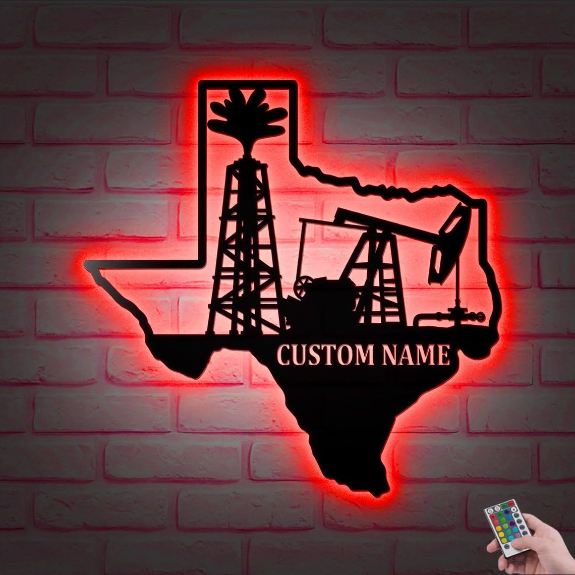 Custom Texas Oil Derrick Metal Wall Art With Led Lights