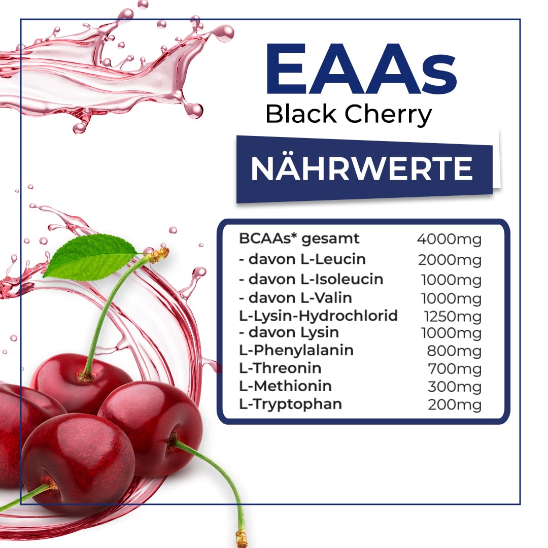All Stars EAA Powder Black Cherry I Aminosäuren hochdosiert I 420g Pulver mit 10.000mg EAAs pro Portion I BCAA Supplement mit L-Leucin + L-Valin + L-Isoleucin I Shake zuckerfrei