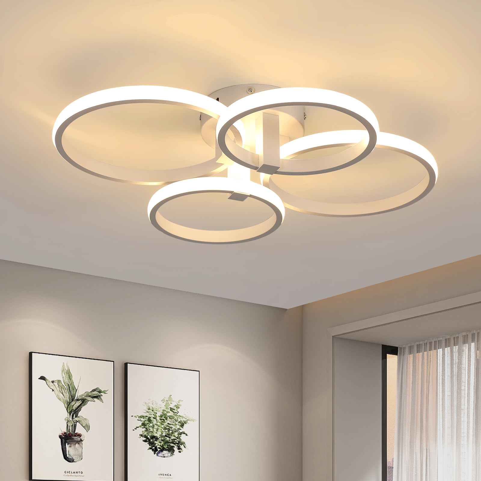 Comely LED Ceiling Light, 4 Heads Round Chandelier Bedroom 48 W 5400 LM, Modern Ceiling Lamp for Living Room, Bedroom, Dining Room, Kitchen, Warm White 3000K