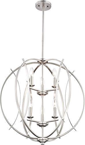 Miniatura 5 de Possini Euro Design Lámpara colgante esférica de níquel cepillado de 24 pulgadas de ancho, marco abierto moderno, 6 lámparas, comedor, casa,