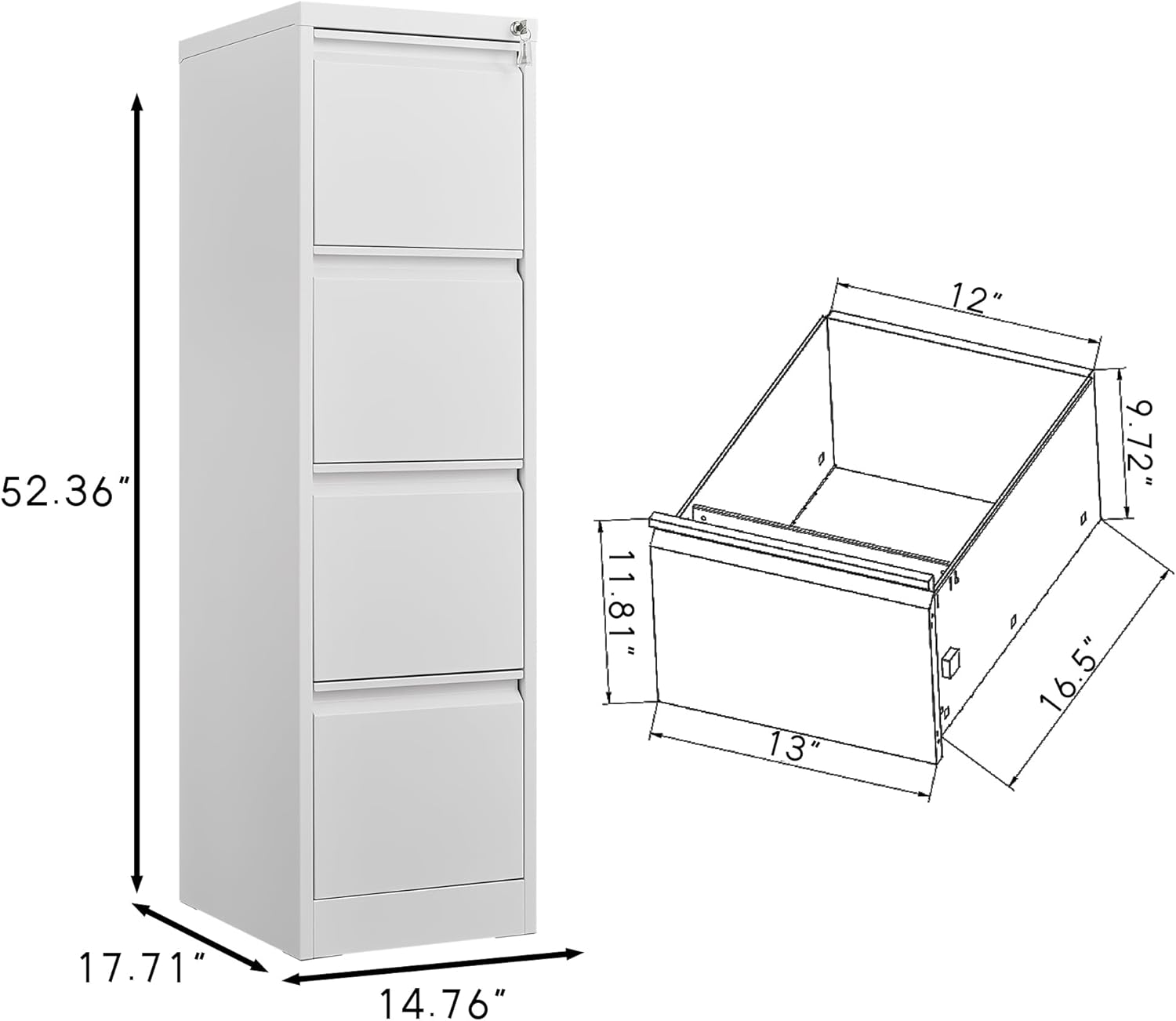 4 Drawer Metal Filing Cabinet with Lock, Heavy Duty Vertical File Cabinet for Home Office, Stores Letter, Legal, A4 & F4 Size Documents White