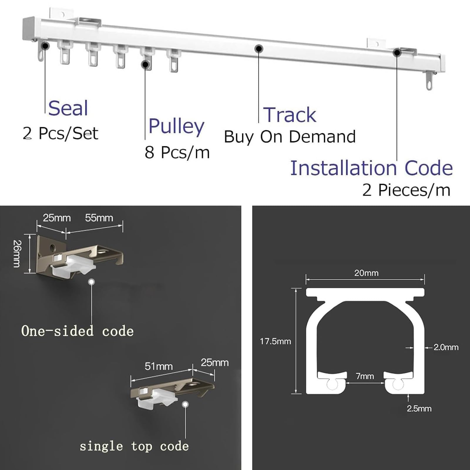 Czarny aluminiowy system prowadnic przesuwnych 380 cm z cichymi rolkami – idealny do dzielenia pomieszczeń, dekoracji okien i przegród ściennych dla płynnej, cichej pracy