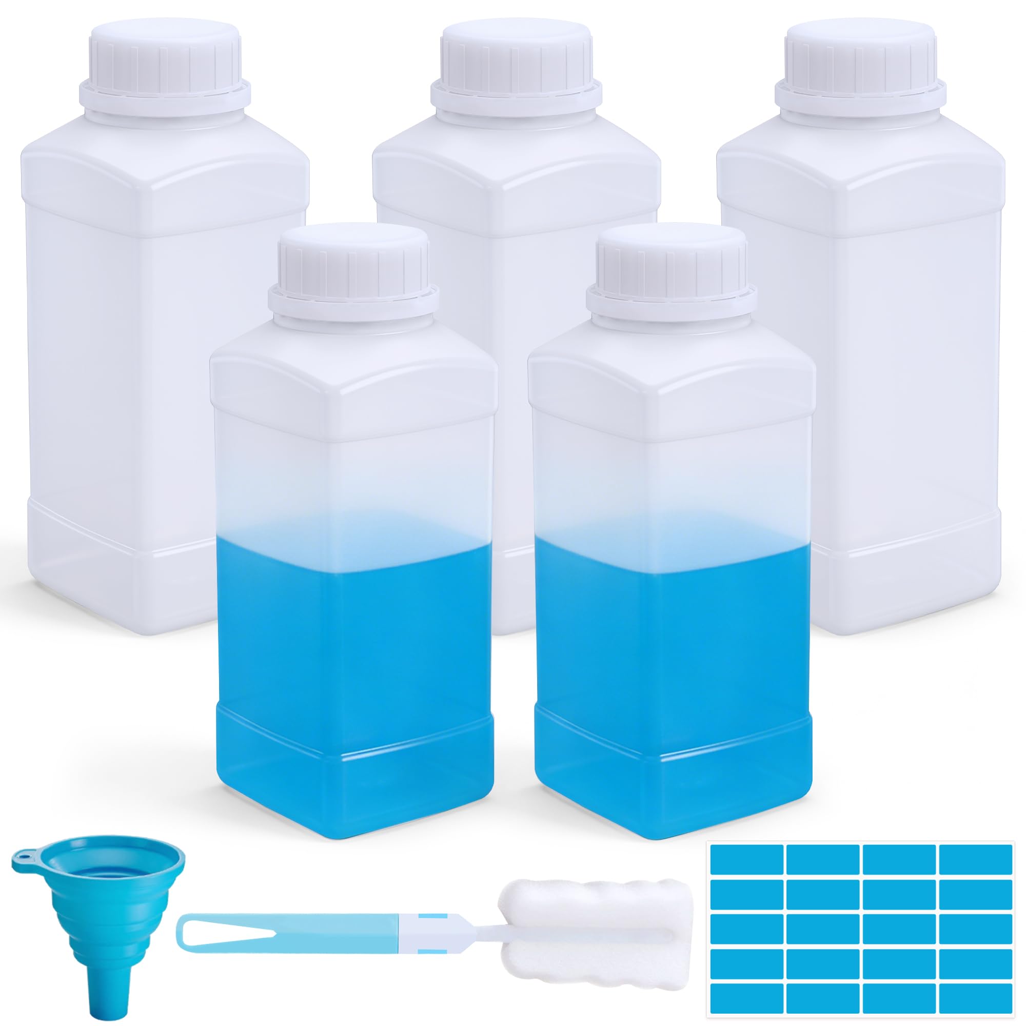 5 bottiglie a collo largo da 500 ml con tappo a vite, bottiglie di plastica HDPE, riutilizzabili, a collo largo, bottiglia vuota con coperchio per laboratorio, cucina hobby