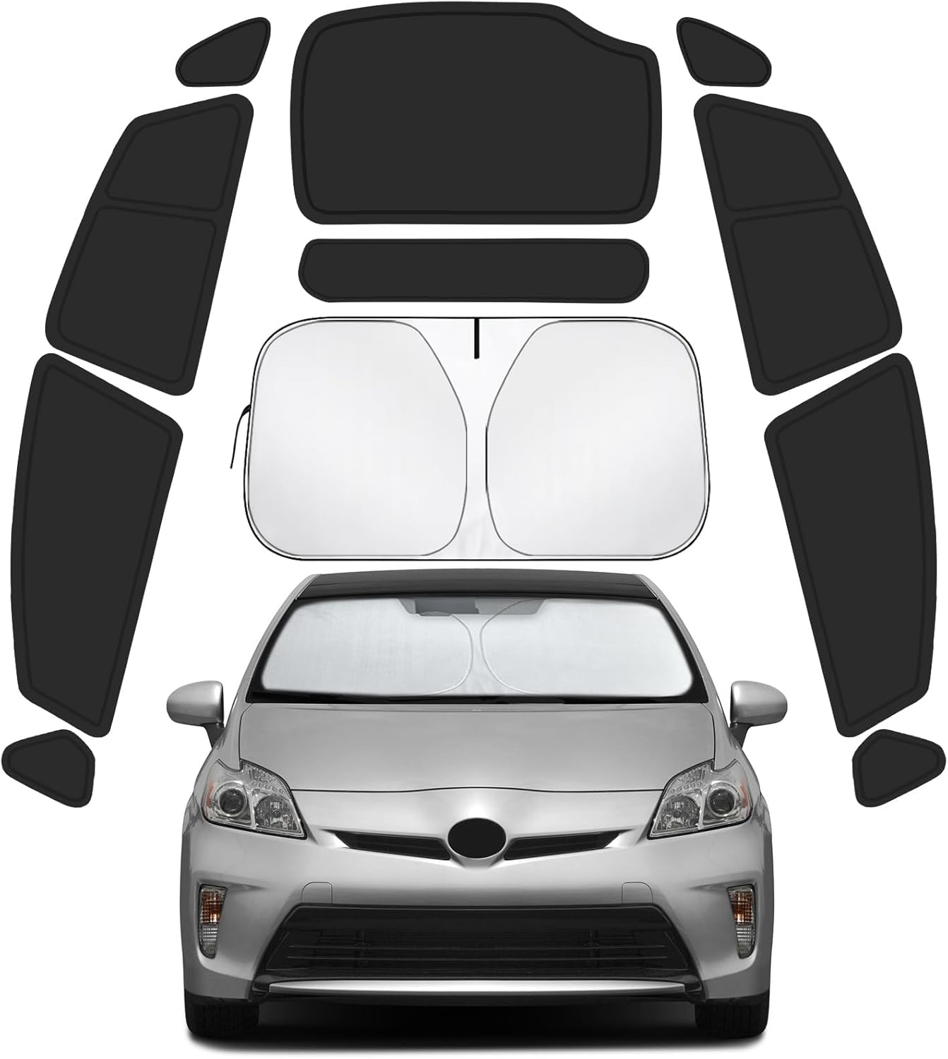 Car Window Shades for Toyota Prius 2010-2015 Accessories (Not Prius C or Prius V) - Full Set 11PCS Side Window Sunshades with Memory Frame & Blackout Fabric, Privacy UV Shield for Camping/Travel