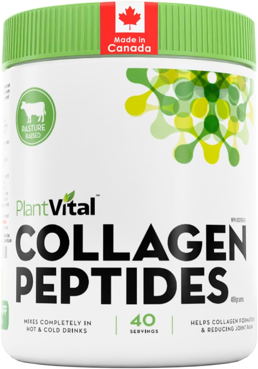 PlantVital Hydrolyzed Collagen Peptides Powder – Made in Canada – Joint Supplement, Bovine Collagen, Supports Joint Health, Protein Synthesis – Unflavored Powder, Sourced in Canada, 40 Servings (400g) PlantVital Hydrolyzed Collagen Peptides Powder – Made in Canada – Joint Supplement, Bovine Collagen, Supports Joint Health, Protein Synthesis – Unflavored Powder, Sourced in Canada, 40 Servings (400g)