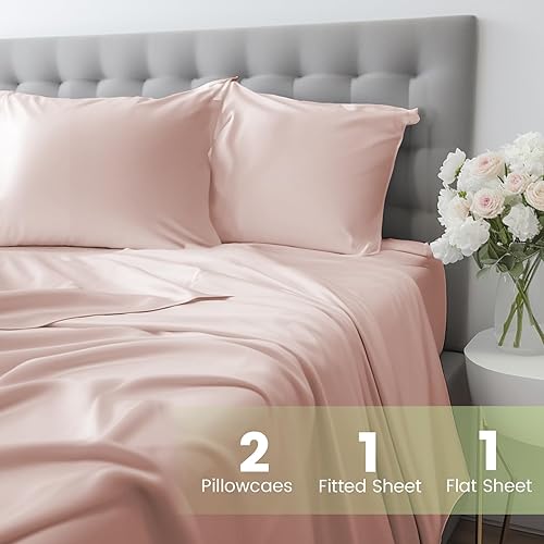 Miniatura 6 de Sábanas de bambú tamaño matrimonial, juego de 4 piezas, 100% viscosa de bambú orgánica de 400 hilos, percal de 400 hilos, ropa de cama refrescante y