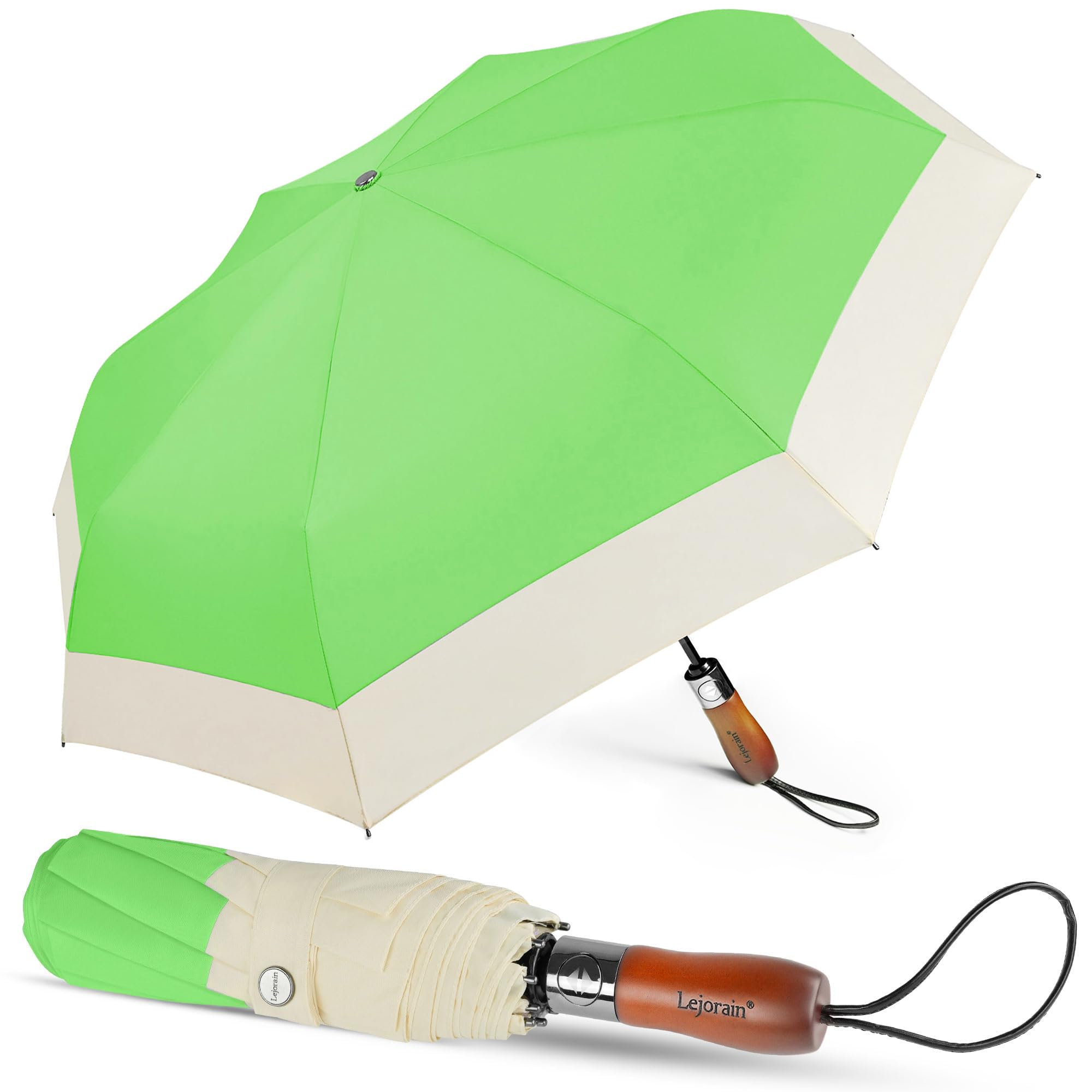 Lejorain Parapluie de voyage coupe-vent compact – Parapluie de golf pliable automatique coupe-vent grand sac à dos vert parapluie de pluie pour adultes