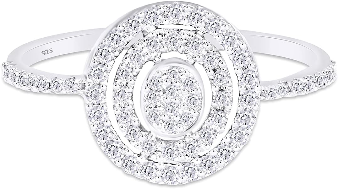 SAVEARTH DIAMONDS 1/4 Carat CT.T.W Round Cut Lab Grown Diamond Double Halo Cluster Engagement Ring In 14k Gold Over Sterling Silver Jewelry For Women (0.25 Cttw)