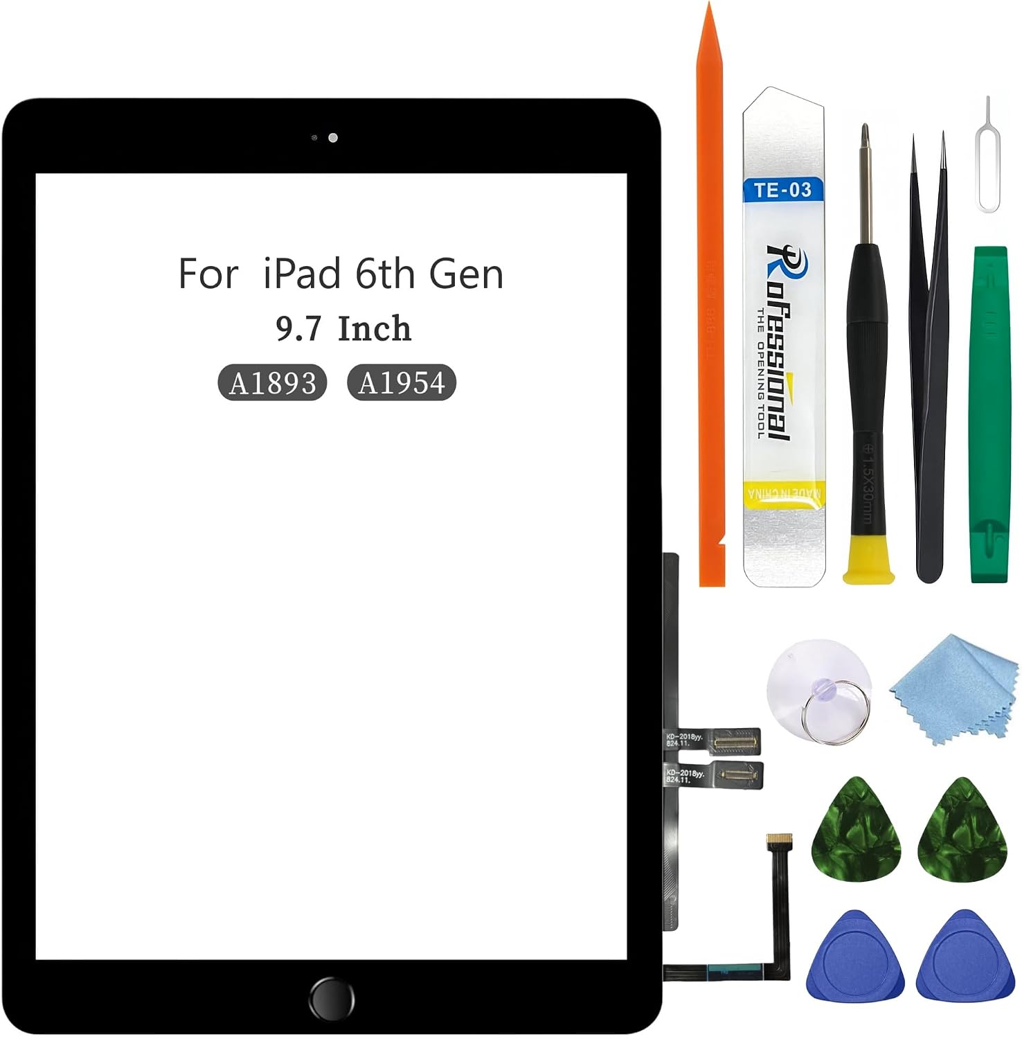 for iPad 6（6th Gen 2018 Released） Screen Replacement Digitizer Touch Glass, for iPad 9.7 Inch A1893 A1954, with Home Button & Full Repair Kit - White