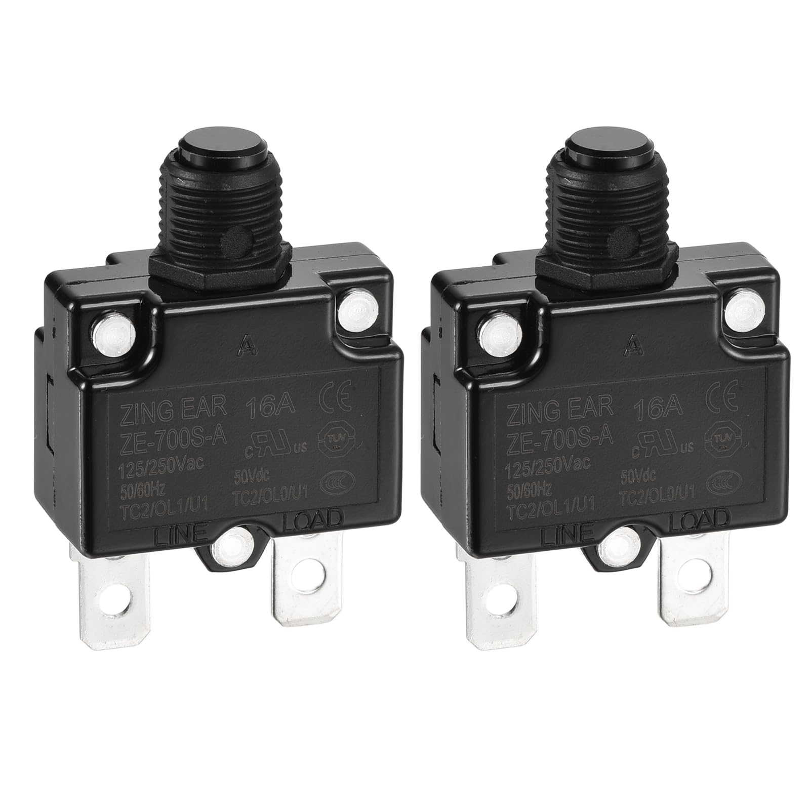 DMiotech 16A Thermal Circuit Breaker 125/250V AC 50V DC 50/60Hz Push Button Manual Reset Overload Protector Switch for Overload Protection Application,2 Pcs