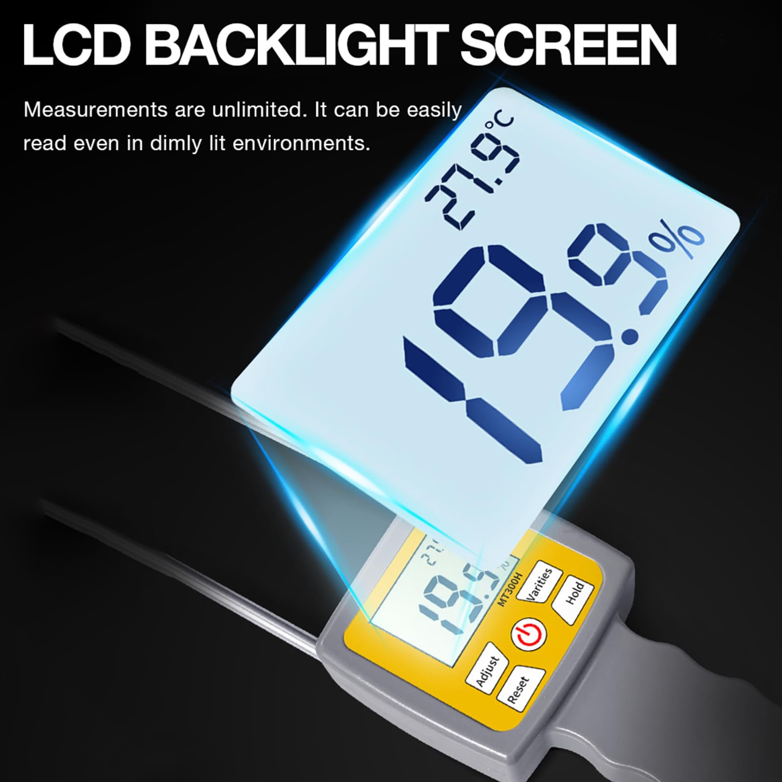 Tester umidità agricolo portatile Dotato schermo LCD Analizzatori umidità digitali Facile da usare per alimentatori Pascoli Doppie sonde Rilevatori foraggi