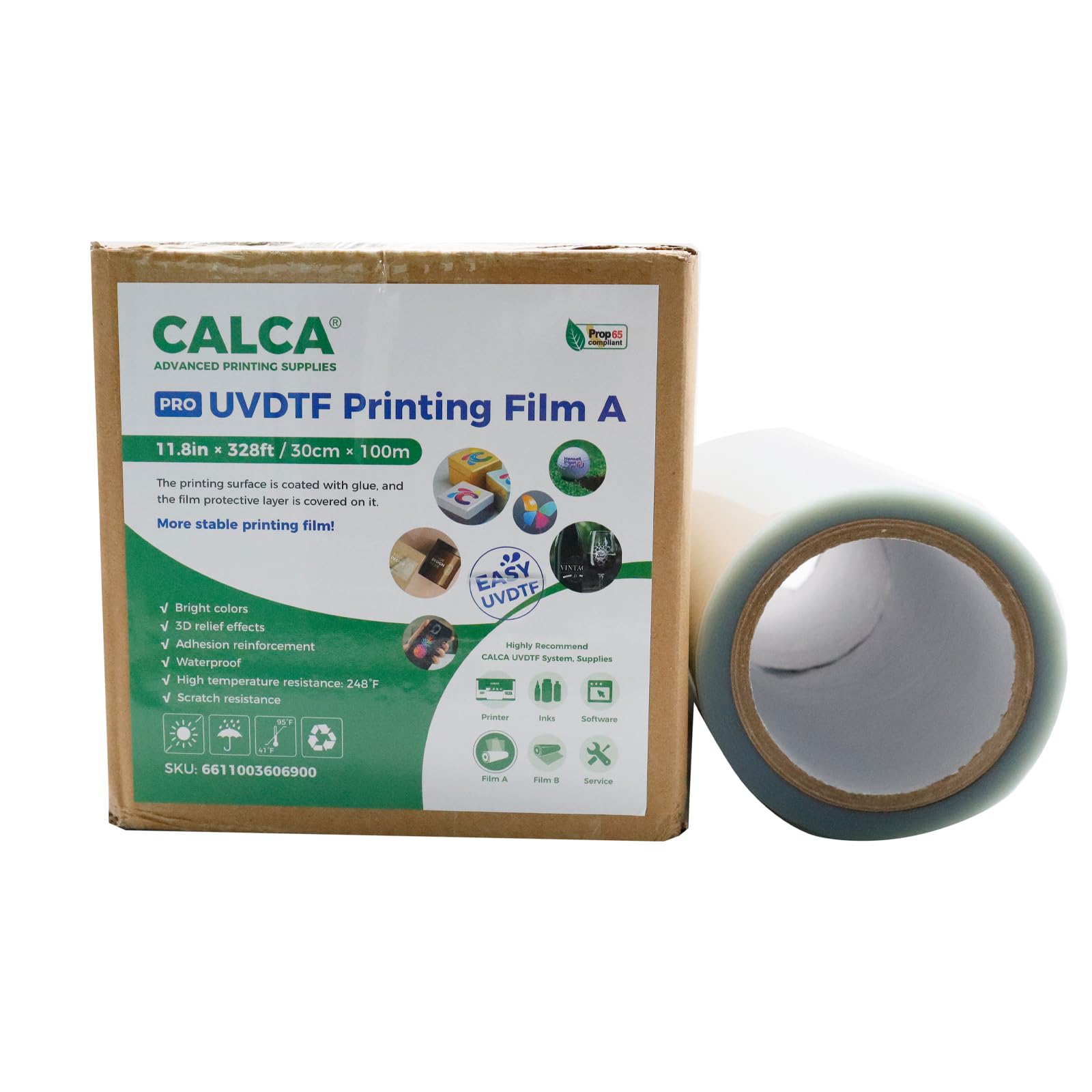 US Stock, CALCA UV DTF Printing Transfer Film A 11.8in x 328ft UV DTF AB Film Sticker Films Roll Crystal Label Sticker Printing Film for Glass Leather Metal Acrylic