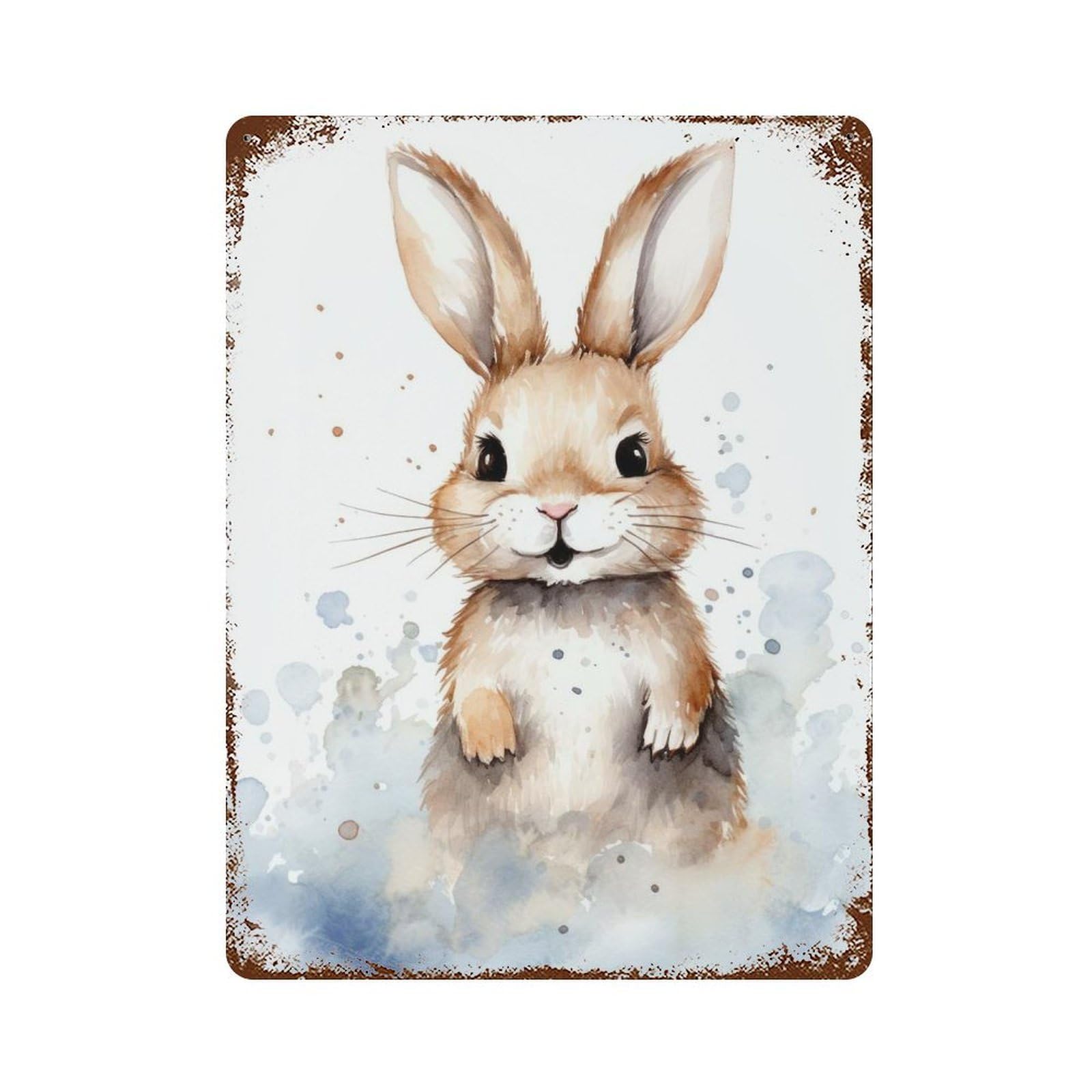 Rabbit Watercolor 15.7"x11.8" Vintage Rust Metal Sign, Decorative Metal Wall Art for Bistro, Counter And Cafe Decor