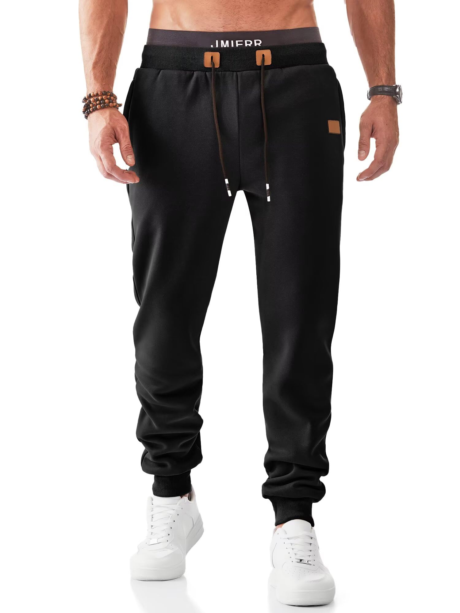 JMIERR Men's Sweatpants with Zipper Pockets Casual Drawstring Waist Fleece Tapered Joggers Athletic Workout Track Pants
