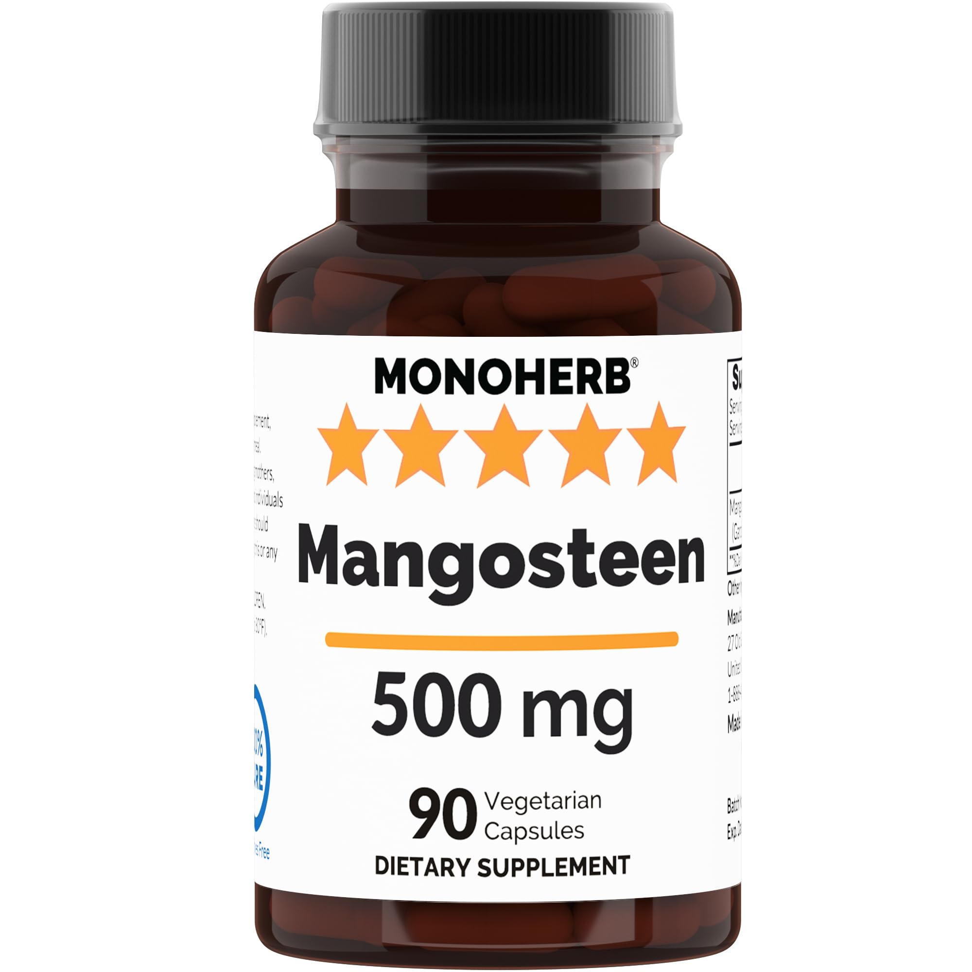 Mangosteen 500 mg - 90 Veg Capsules - 90 Servings