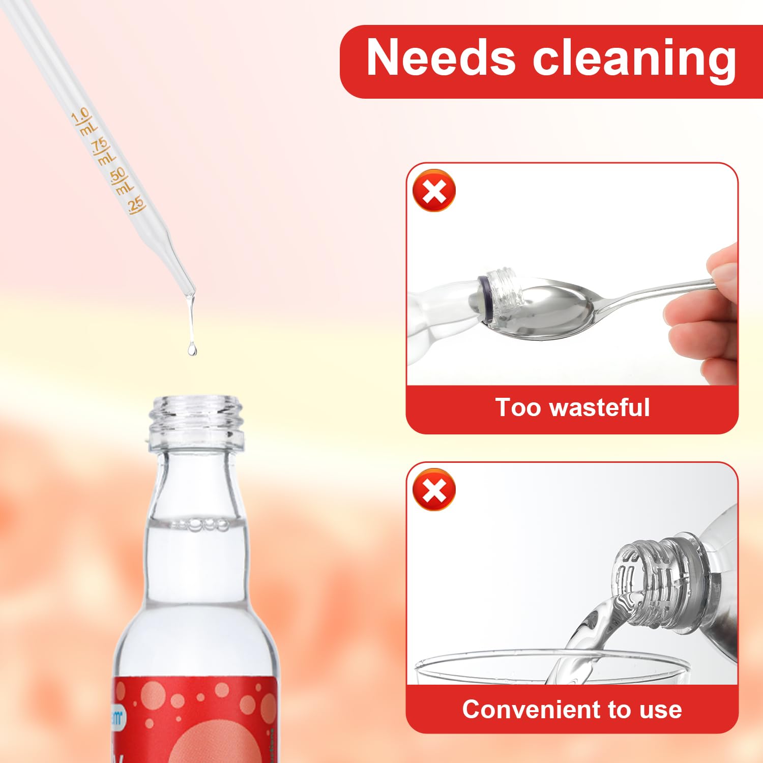 6szt Szklanych Pipet z Kroplomierzem i Szczoteczką do Czyszczenia, Wielokolorowe Szklane Pipety z Miarkami Kompatybilne z Kroplami Sodastream Bubly Bubbly Drops (6 Kolorów)